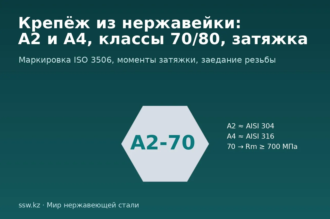 Крепёж из нержавеющей стали: A2 и A4, классы прочности и момент затяжки